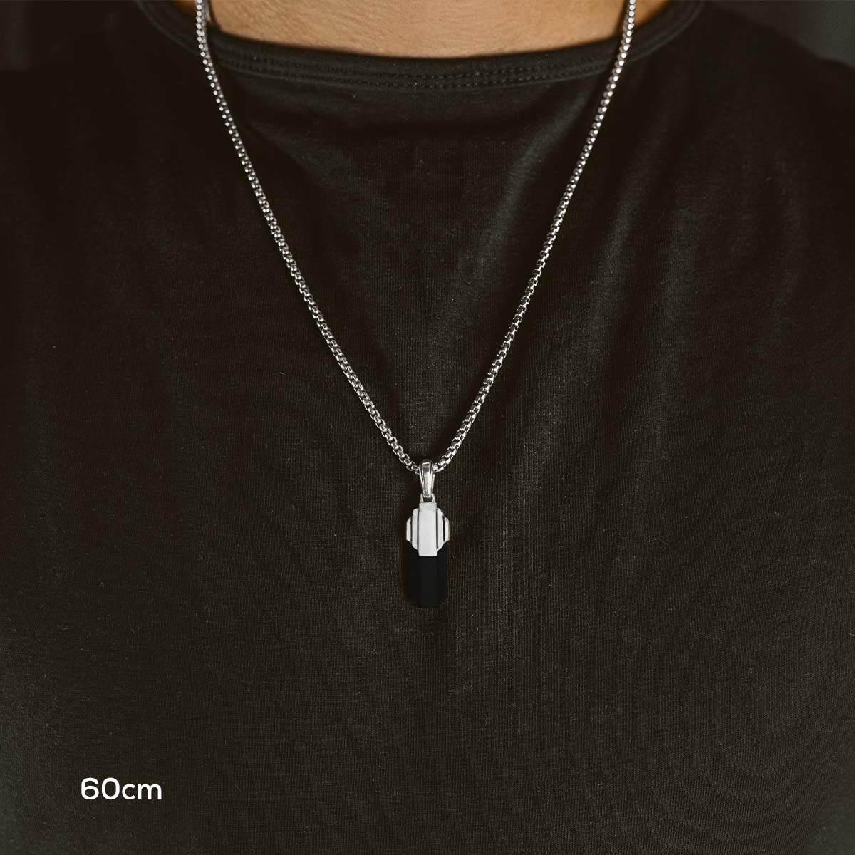 Tahsin - Art Deco Silver Black Onyx Pendant