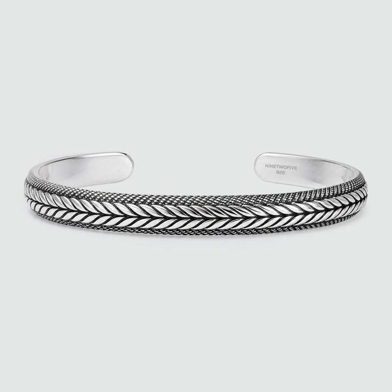 Idris - Braided Silver Bangle Bracelet 8mm