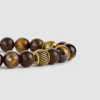 Kaliq - Adjustable Tiger Eye Beaded Bracelet in Gold 8mm
