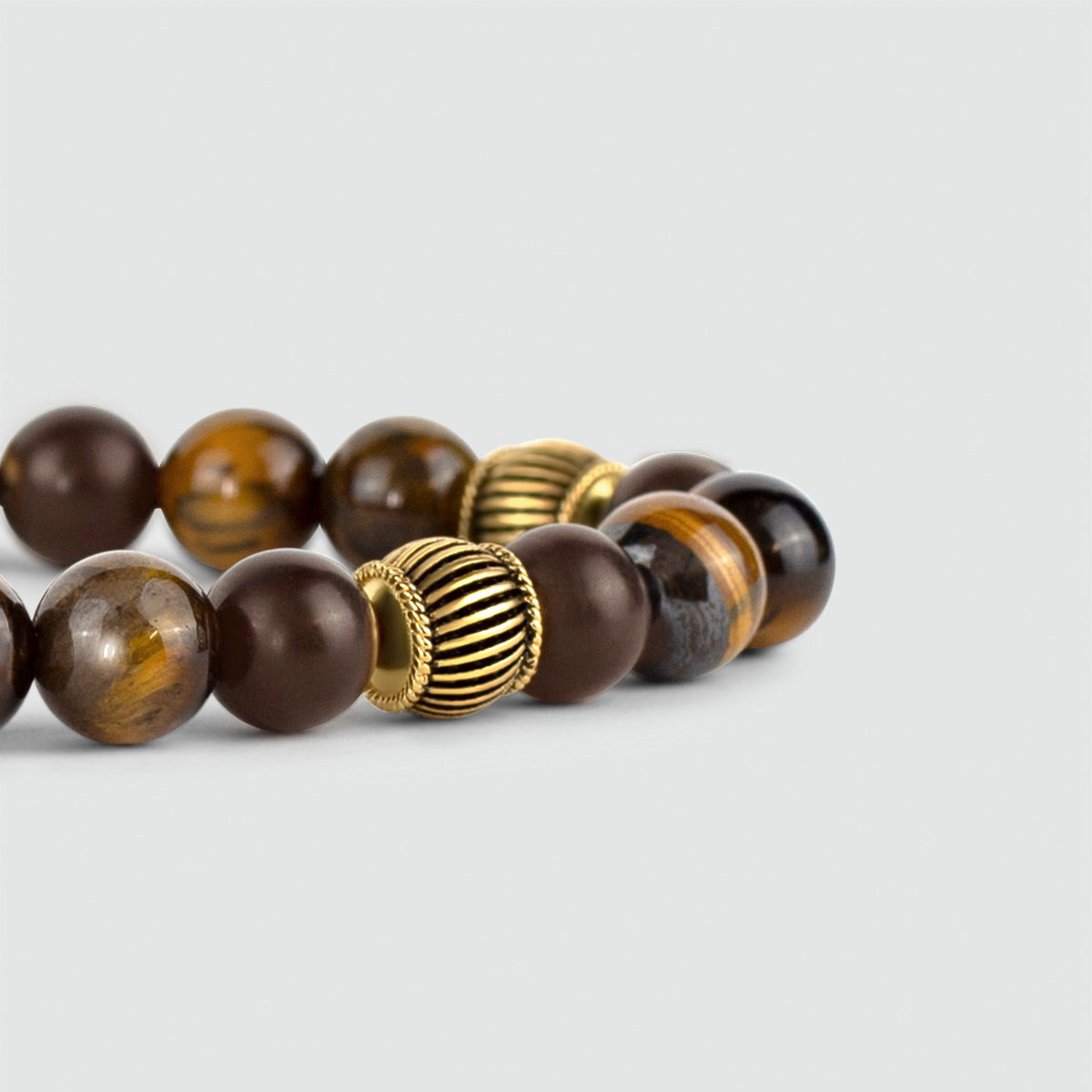 Kaliq - Adjustable Tiger Eye Beaded Bracelet in Gold 6mm