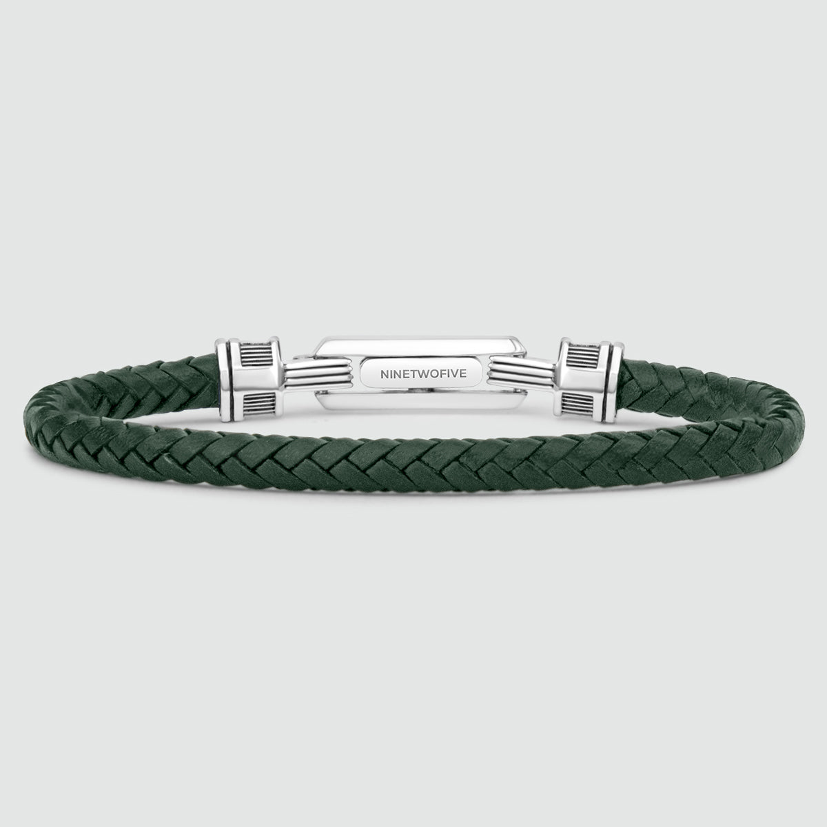 Rayhan - Braided Green Leather Bracelet with Sterling Silver 5.5mm