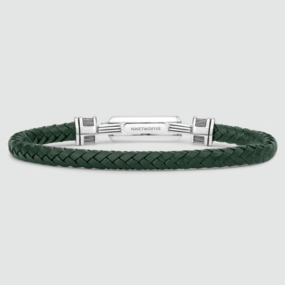 Rayhan - Braided Green Leather Bracelet with Sterling Silver 5.5mm