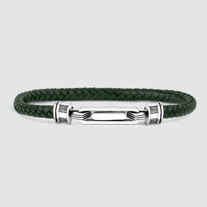 Rayhan - Braided Green Leather Bracelet with Sterling Silver 5.5mm