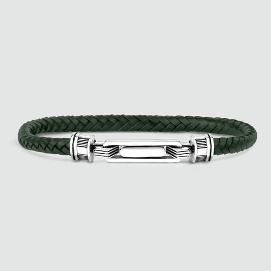 Rayhan - Braided Green Leather Bracelet with Sterling Silver 5.5mm