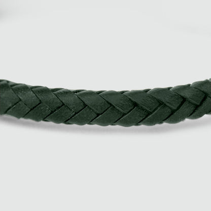 Rayhan - Braided Green Leather Bracelet with Sterling Silver 5.5mm