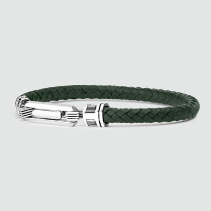 Rayhan - Braided Green Leather Bracelet with Sterling Silver 5.5mm