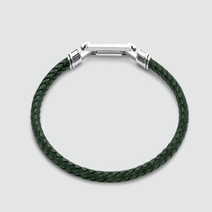 Rayhan - Braided Green Leather Bracelet with Sterling Silver 5.5mm
