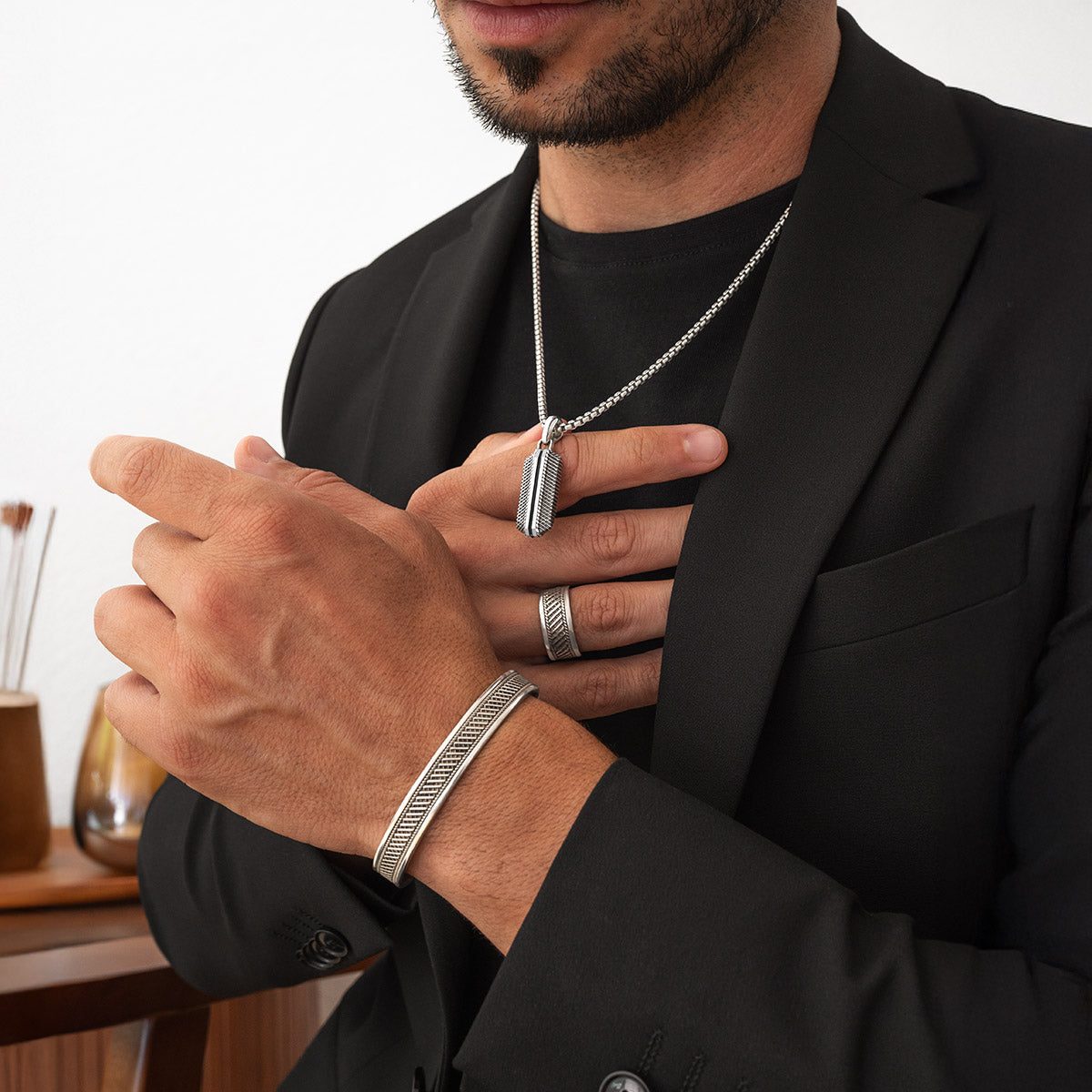 Kaliq Oxidised Pendant, Ring and Bangle - set