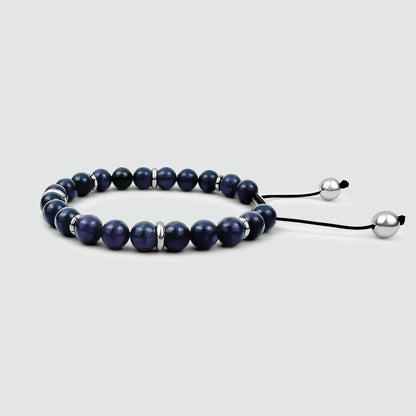 Kadar - Adjustable Lapis Lazuli Beaded Bracelet in Silver 8mm