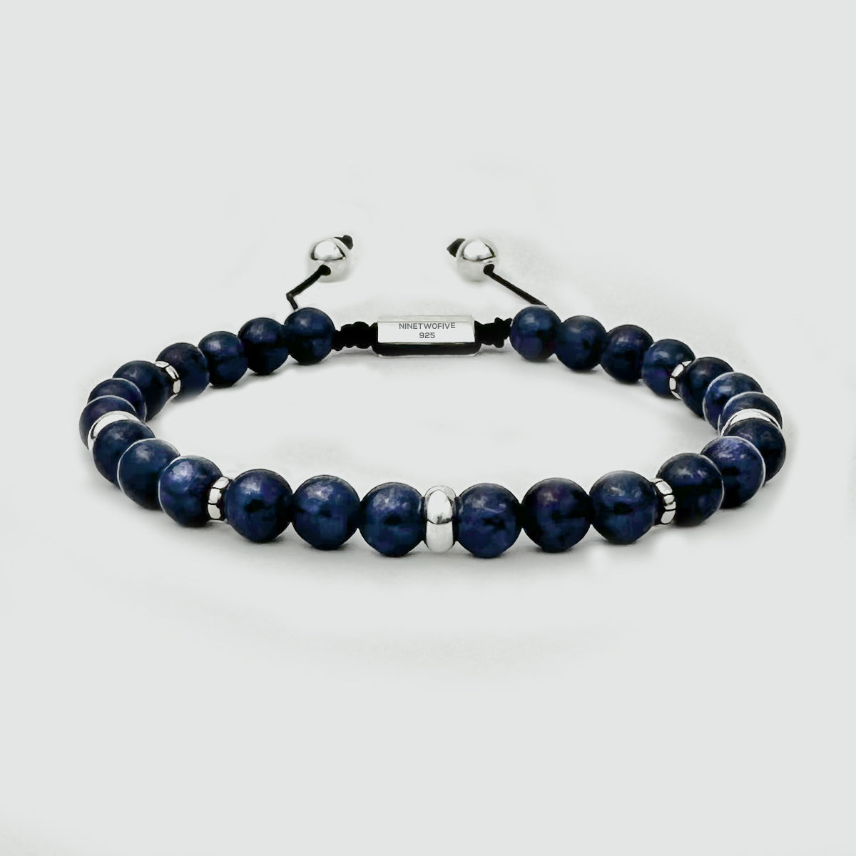 Kadar - Adjustable Lapis Lazuli Beaded Bracelet in Silver 6mm