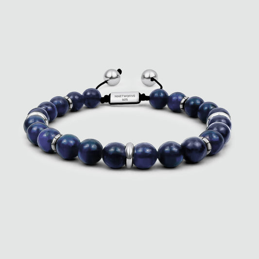 Kadar - Adjustable Lapis Lazuli Beaded Bracelet in Silver 8mm