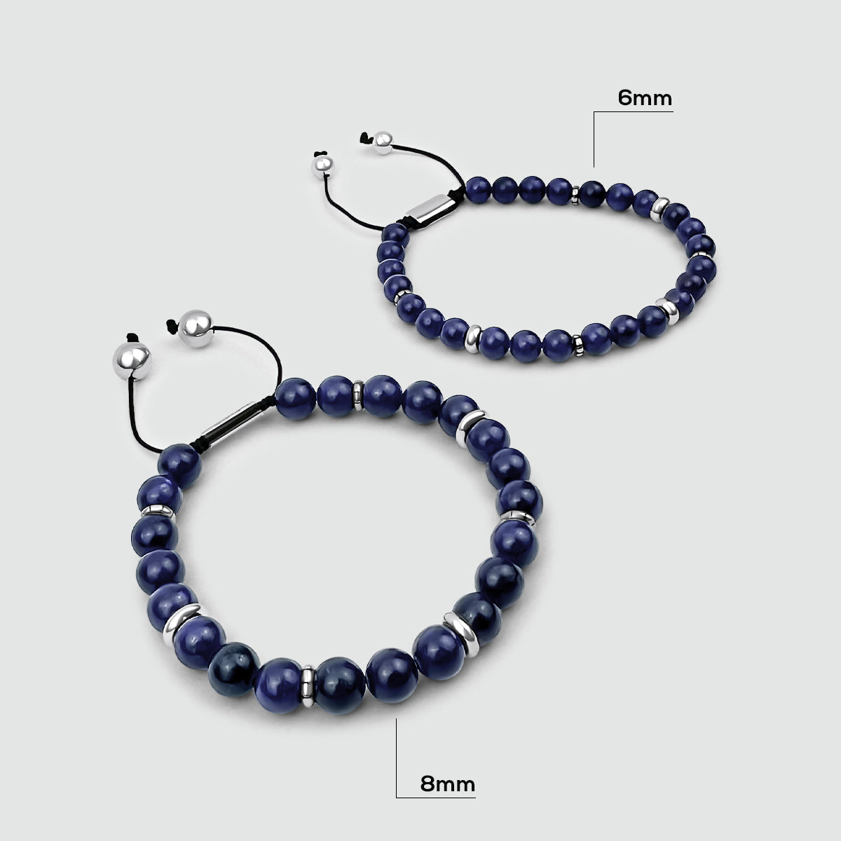 Kadar - Adjustable Lapis Lazuli Beaded Bracelet in Silver 8mm