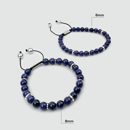 Kadar - Adjustable Lapis Lazuli Beaded Bracelet in Silver 6mm