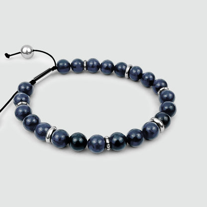 Kadar - Adjustable Lapis Lazuli Beaded Bracelet in Silver 6mm