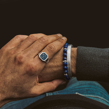 Kadar - Adjustable Lapis Lazuli Beaded Bracelet in Silver 6mm
