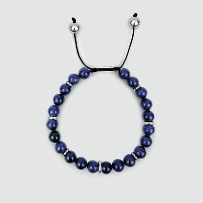 Kadar - Adjustable Lapis Lazuli Beaded Bracelet in Silver 8mm