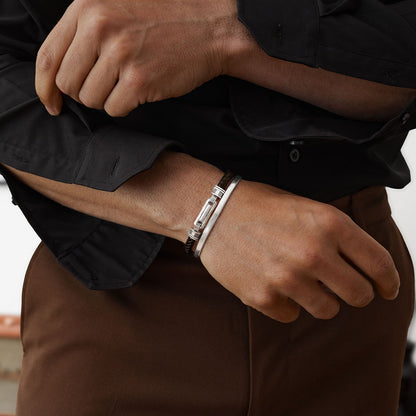 Rasiq - Braided Dark Brown Leather Bracelet with Sterling Silver 5.5mm
