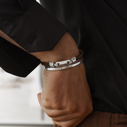 Rasiq - Braided Dark Brown Leather Bracelet with Sterling Silver 5.5mm