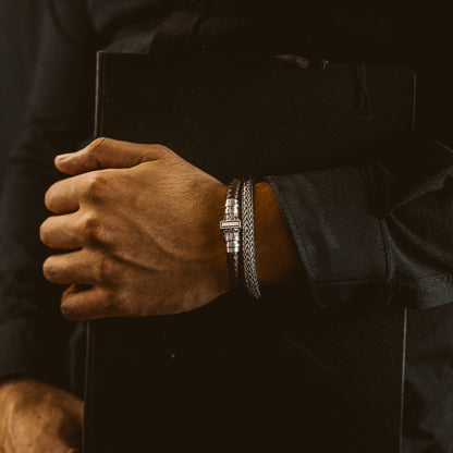 Mirnes - Genuine Dark Brown Leather Bracelet with Sterling Silver 7mm