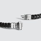 Muran - Genuine Black Leather Bracelet with Sterling Silver 8mm