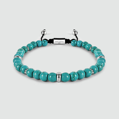 Nuri - Adjustable Turquoise Beaded Bracelet in Silver 6mm