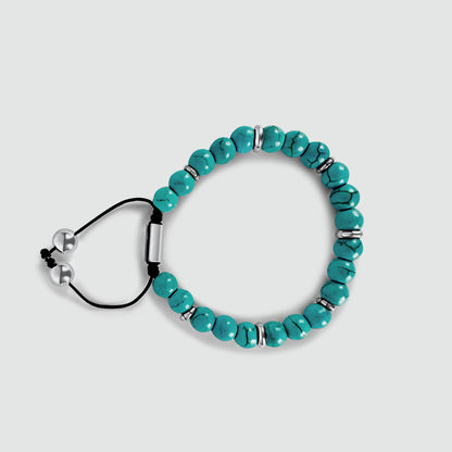 Nuri - Adjustable Turquoise Beaded Bracelet in Silver 8mm