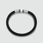 Mirel - Genuine Black Leather Bracelet with Sterling Silver 7mm
