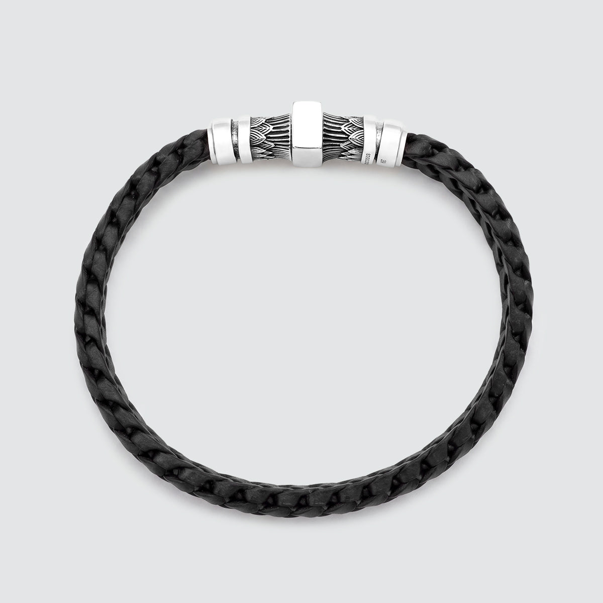 Muran - Genuine Black Leather Bracelet with Sterling Silver 8mm