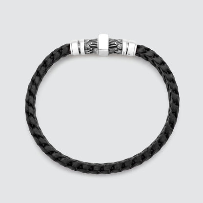Muran - Genuine Black Leather Bracelet with Sterling Silver 8mm