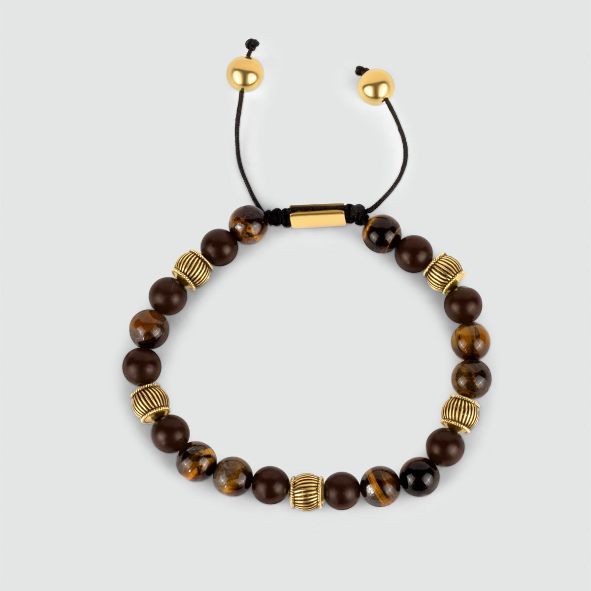 Kaliq - Adjustable Tiger Eye Beaded Bracelet in Gold 8mm