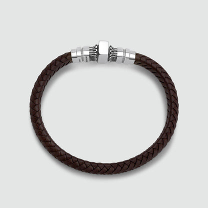 Mirnes - Genuine Dark Brown Leather Bracelet with Sterling Silver 7mm