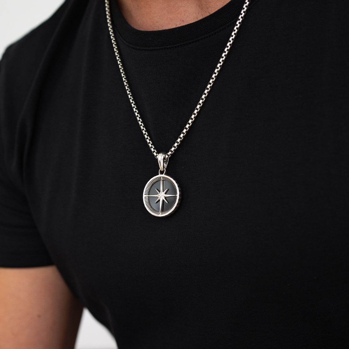 Safar - Sterling Silver Onyx Compass Pendant