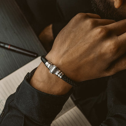 Mirel - Genuine Black Leather Bracelet with Sterling Silver 7mm
