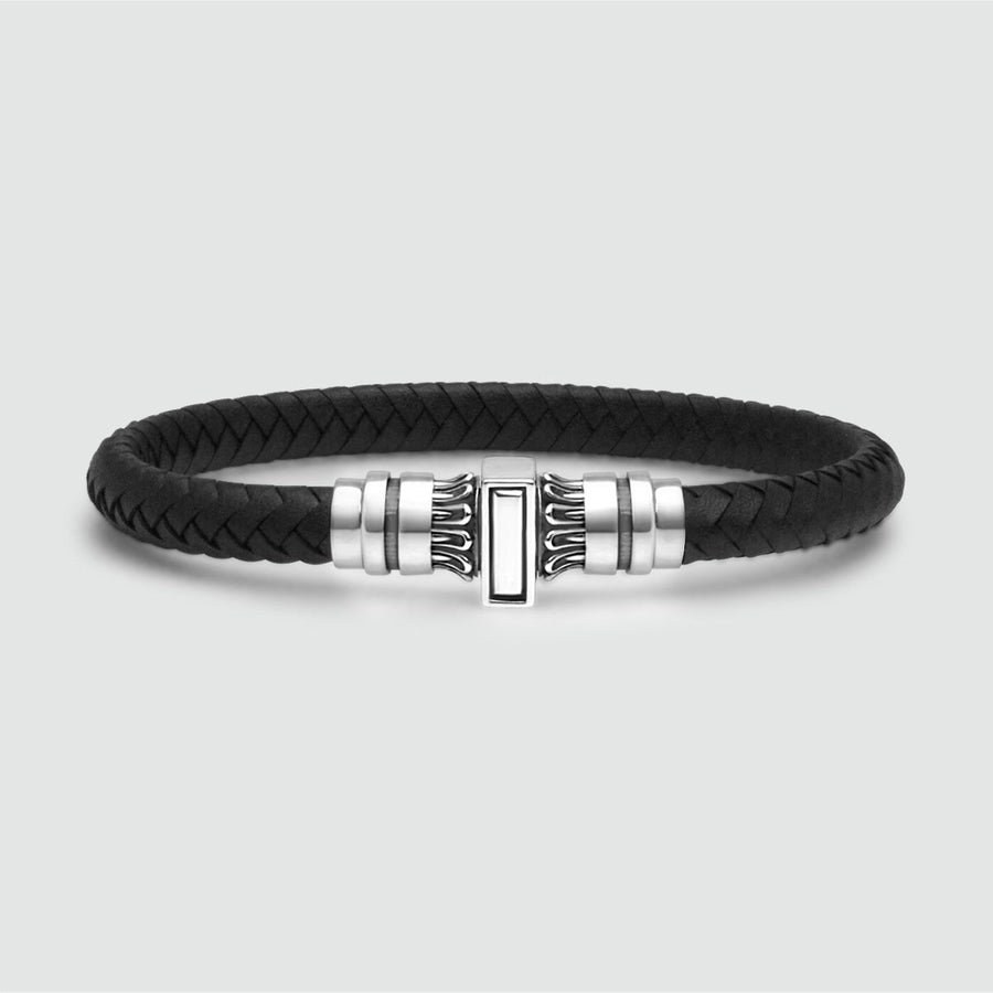 Mirel - Genuine Black Leather Bracelet with Sterling Silver 7mm