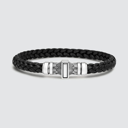 Muran - Genuine Black Leather Bracelet with Sterling Silver 8mm