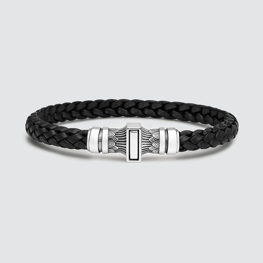 Muran - Genuine Black Leather Bracelet with Sterling Silver 8mm