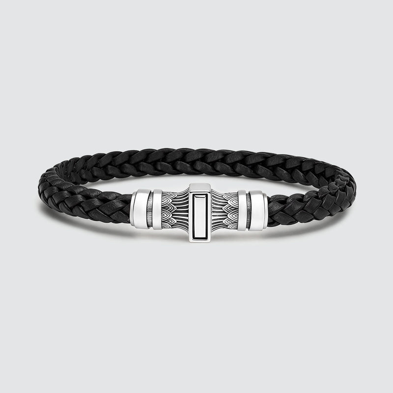 Muran - Genuine Black Leather Bracelet with Sterling Silver 8mm