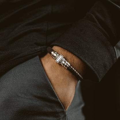 Mirnes - Genuine Dark Brown Leather Bracelet with Sterling Silver 7mm