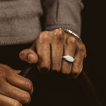 Tariq - Matte Brushed Silver Signet Ring 7mm