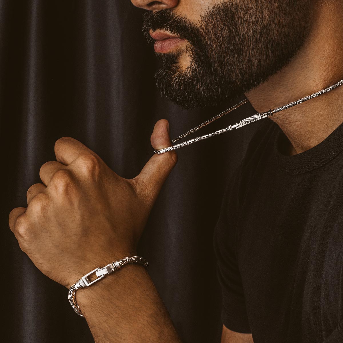Ramsi - Cavetto Sterling Silver Byzantine Chain Necklace 3.5 mm
