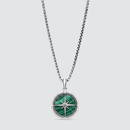Safar - Sterling Silver Malachite Compass Pendant