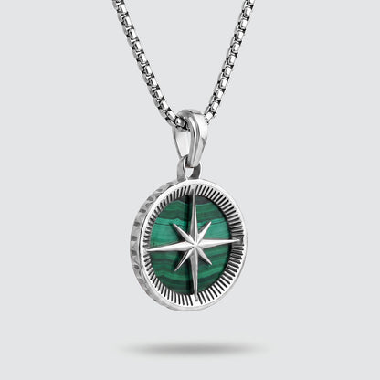 Safar - Sterling Silver Malachite Compass Pendant
