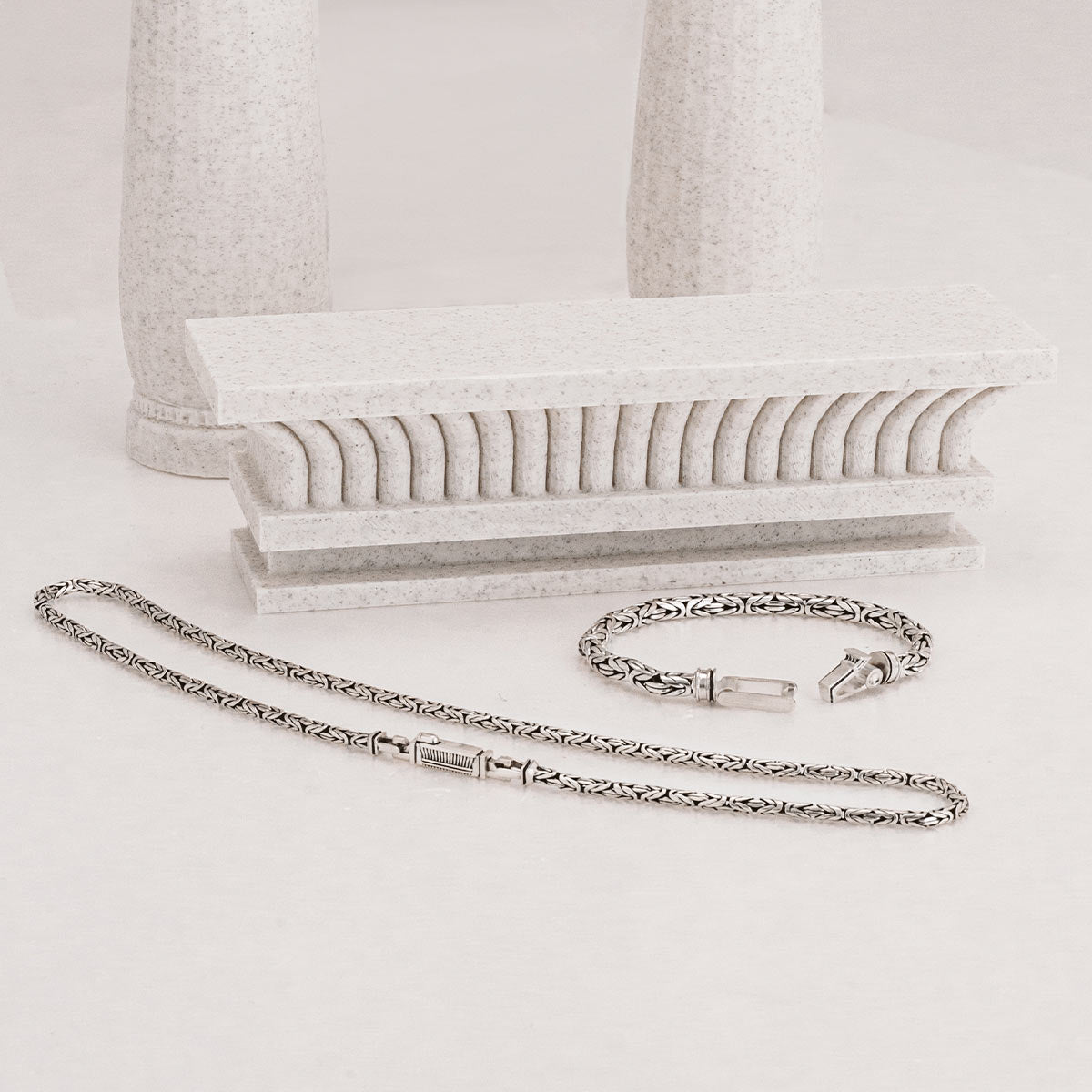 Ramsi - Cavetto Sterling Silver Byzantine Chain Necklace 3.5 mm