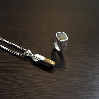 Tahqim - Art Deco Silver Tiger Eye Pendant