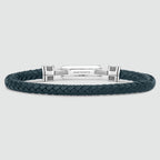 Razin - Braided Navy Blue Leather Bracelet with Sterling Silver 5.5mm