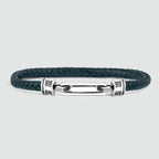 Razin - Braided Navy Blue Leather Bracelet with Sterling Silver 5.5mm