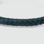 Razin - Braided Navy Blue Leather Bracelet with Sterling Silver 5.5mm