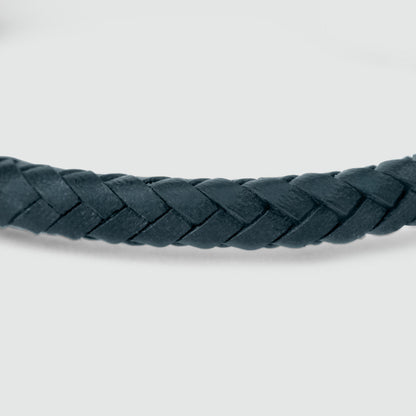 Razin - Braided Navy Blue Leather Bracelet with Sterling Silver 5.5mm