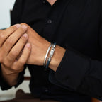Razin - Braided Navy Blue Leather Bracelet with Sterling Silver 5.5mm