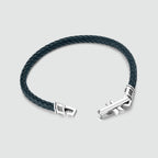 Razin - Braided Navy Blue Leather Bracelet with Sterling Silver 5.5mm